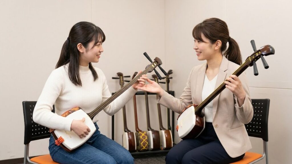 音楽スタジオでの三味線マンツーマンレッスン